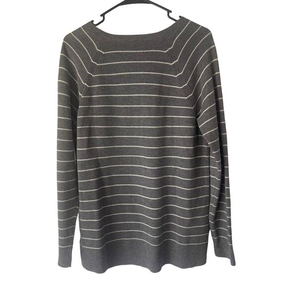 GAP Women Medium Grey Merino Wool Blend V Neck Striped Long Sleeve Sweater - Picture 6 of 8